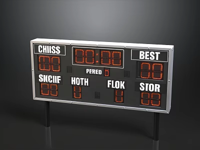 Digital Scoreboard with Team Names and Score Displays for Sports Games 3d model
