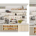 Stylish Coffee Shop Interior With Coffee Machine Pastry Display And Shelf Decorations 3d model