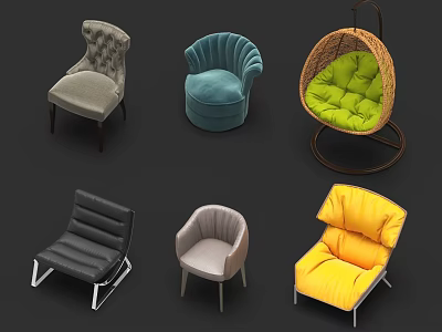 Diverse Single Sofa Accent Chairs Featuring Tufted Arched Wicker Leather and Plush Designs 3d model
