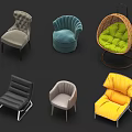 Diverse Single Sofa Accent Chairs Featuring Tufted Arched Wicker Leather and Plush Designs 3d model