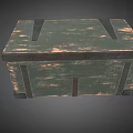 Green Weathered Wooden Storage Chest With Metal Straps Handle And Antique Design