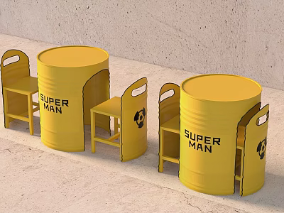 Yellow Barrel Shaped Bar Stools With Super Man Design For Industrial Decor 3d model