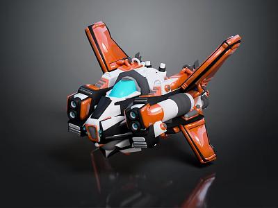 Sleek Futuristic Orange White Spaceship Model With Detailed Wings And Cockpit 3d model