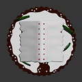 Festive Gingerbread House With Snowy Roof Red Door Snowflake Windows And Christmas Trees