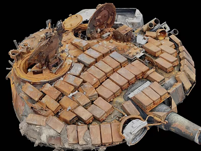 Rusted Tank Weapon Components With Metal Armor Bricks And Mechanical Parts 3d model