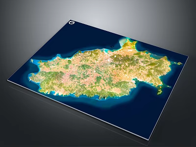 Highly Detailed Satellite Map of Island Showing Terrain and Surrounding Blue Ocean 3d model