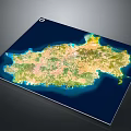 Highly Detailed Satellite Map of Island Showing Terrain and Surrounding Blue Ocean