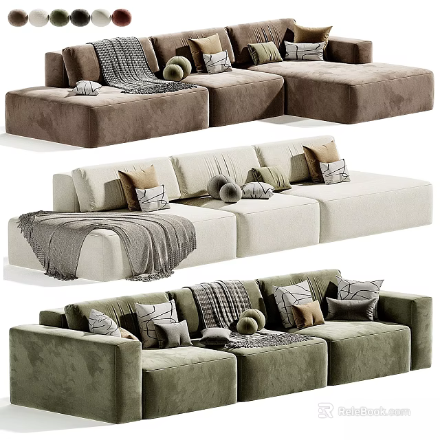 Modern Two Seater Sofa Interior With Colorful Pillows And Soft Blankets 3d model 