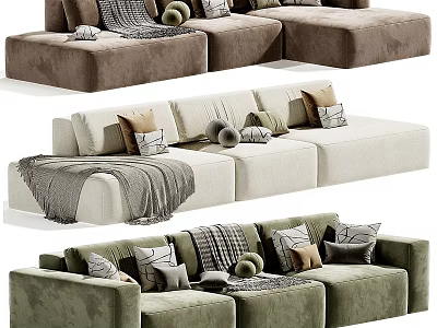 Modern Two Seater Sofa Interior With Colorful Pillows And Soft Blankets 3d model