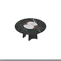 Round Marble Top Dining Table With Dark Sleek Legs Modern Design
