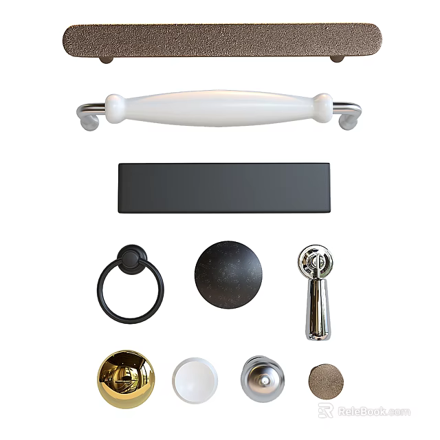 Different Styles of Door Handles with Bar Knob Ring Metal and Brass Designs 3d model 