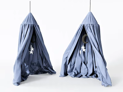 Light Blue Hanging Tents With Star And Moon Decorations For Kids Room Decor 3d model