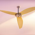 Stylish Ceiling Fan With Three Yellow Blades And Metal Base In Pink Background