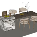 Modern Bar Counter With Marble Base And Beige Chairs Plus Fruit Bowl Decor