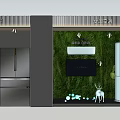 Modern Decorative Cabinet With Black Refrigerator Green Plant Background And White Deer Ornament