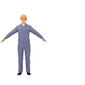 A Man in Blue Work Uniform With Orange Safety Helmet Standing With Arms Outstretched 3d model