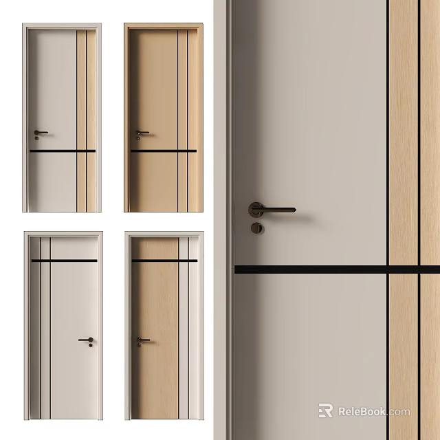 Modern Hinged Doors Design Featuring Various Colors And Decorative Black Lines 3d model