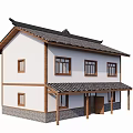 Traditional Rural Self built House With Two story White Walls Black Roof And Wooden Frames