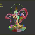 Elegant Decorative Statue With Red Ribbons Golden Ornaments Halo White Crystal Decorations And Pedestal Base