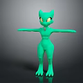 Green Humanoid Game And Movie Character With Cat Ears Yellow Eyes And Outstretched Arms