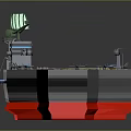 Modern Aircraft Carrier Model With Gray Deck Yellow Runway Lines And Red Hull