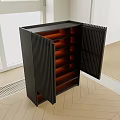 Modern Black Wine Cabinet With Slatted Doors And Interior Shelves