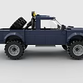 Blue Off-Road Truck Made With Building Blocks Featuring Large Tires And Headlights