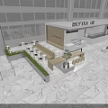 Modern Minimalist Bright Open Milk Tea Shop Interior With Marble Bar Counter And Green Plants