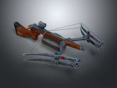 High Quality Crossbow With Wooden Stock Metal Frame Scope And Mechanical Design 3d model