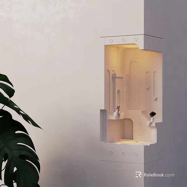 Unique Wall Lamp With Modern Design And Illuminated Interior Structure Near Green Leaf 3d model 