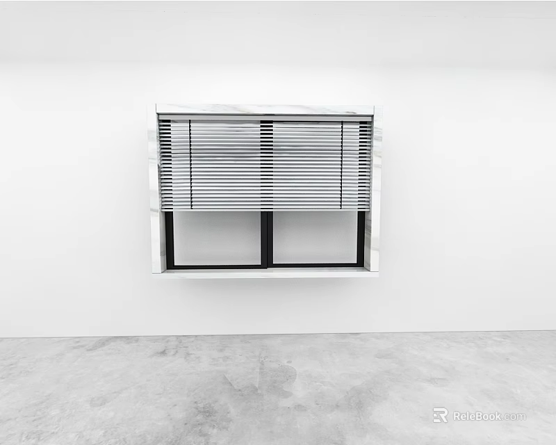 Modern Window Blinds Featured In White Wall Room With Gray Floor Interior 3d model 