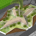 Modern Tree Pit Landscape With Palm Tree Grasses And Wooden Borders On Paved Ground