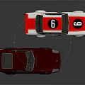 Two Classic Cars Dark Red Coupe And Red White Racing Car With Number 6