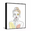 Minimalist Line Art Female Figure Painting With Bun Hairstyle And Pastel Colors