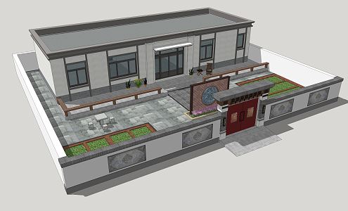 New Chinese style house bungalow 3d model