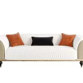 Modern White Vertical Tufted Sofa With Orange Black Cushions And Golden Legs