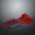 Red Industrial Facility 3D Model With Platform Structure And Tower Components 3d model