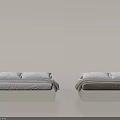 Two Modern Beds with Light Frame Gray Brown Bedding and White Pillows 3d model