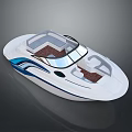 Modern White Speedboat with Blue Accents Transparent Windshield and Brown Interior Seats for Water Transportation