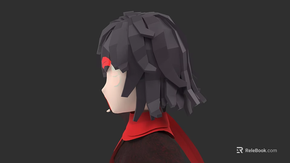 Low Poly 3D Model Woman With Dark Short Hair And Red Headband In Side Profile 3d model 