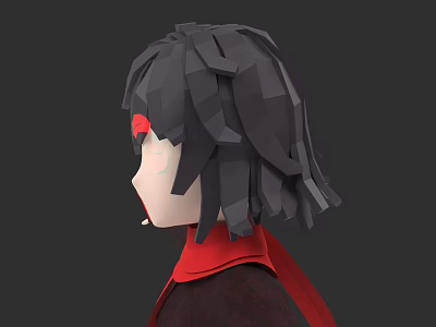 Low Poly 3D Model Woman With Dark Short Hair And Red Headband In Side Profile 3d model