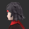 Low Poly 3D Model Woman With Dark Short Hair And Red Headband In Side Profile