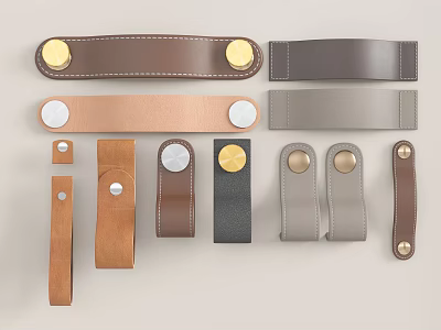 High Quality Stylish Leather Handles In Various Colors With Round Metal Accents Design 3d model