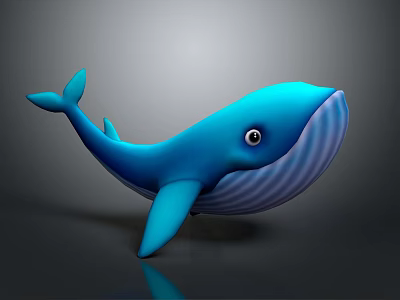 Cute Blue Cartoon Whale 3D Model Character With Friendly Eyes And Smooth Texture 3d model