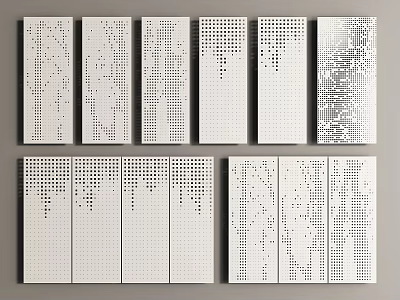 White Decorative Panels With Various Intricate Perforated Patterns For Interior Use 3d model