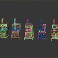 Vintage Style Machines With Different Colors Drawers Pipes And Control Panels
