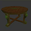 Classic Wooden Dining Table With Round Tabletop And Lion Head Carved Cross Legs