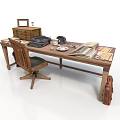Vintage Office Desk With Old Typewriter Telephone Books And Wooden Chair