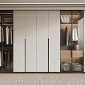 Modern Wardrobe With White Cabinet Doors And Glass Panels For Hanging Clothes