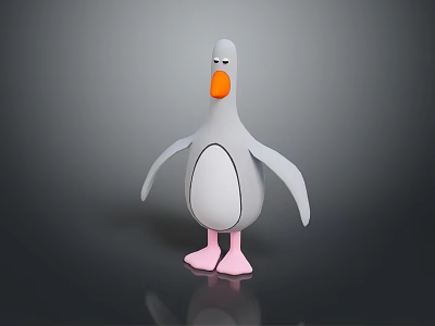 Cartoon Flying Animal 3D Model With Gray Body Orange Beak And Pink Feet 3d model
